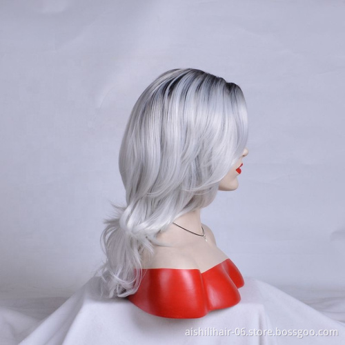 Popular dark gray wig synthetic hair trim lace front without gum long natural black 1B/ gray heat-resistant women's wig